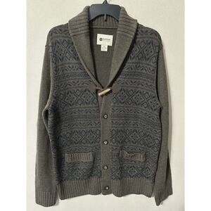 Men’s Haggar Wool Blend Brown Cardigan Sweater Sz M Shawl Collar Button Up